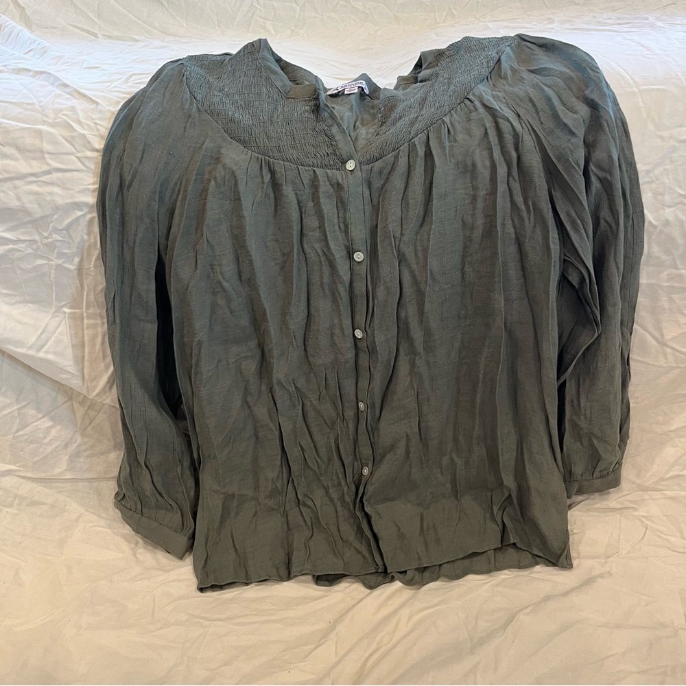Nanette Green Smocked Tunic Top flowy blouse